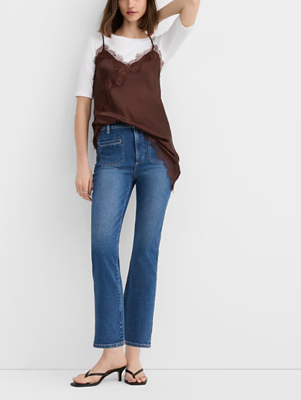 Loft Rivete Welt Pocket High Rise Kick Crop Jeans Med Wash #3940